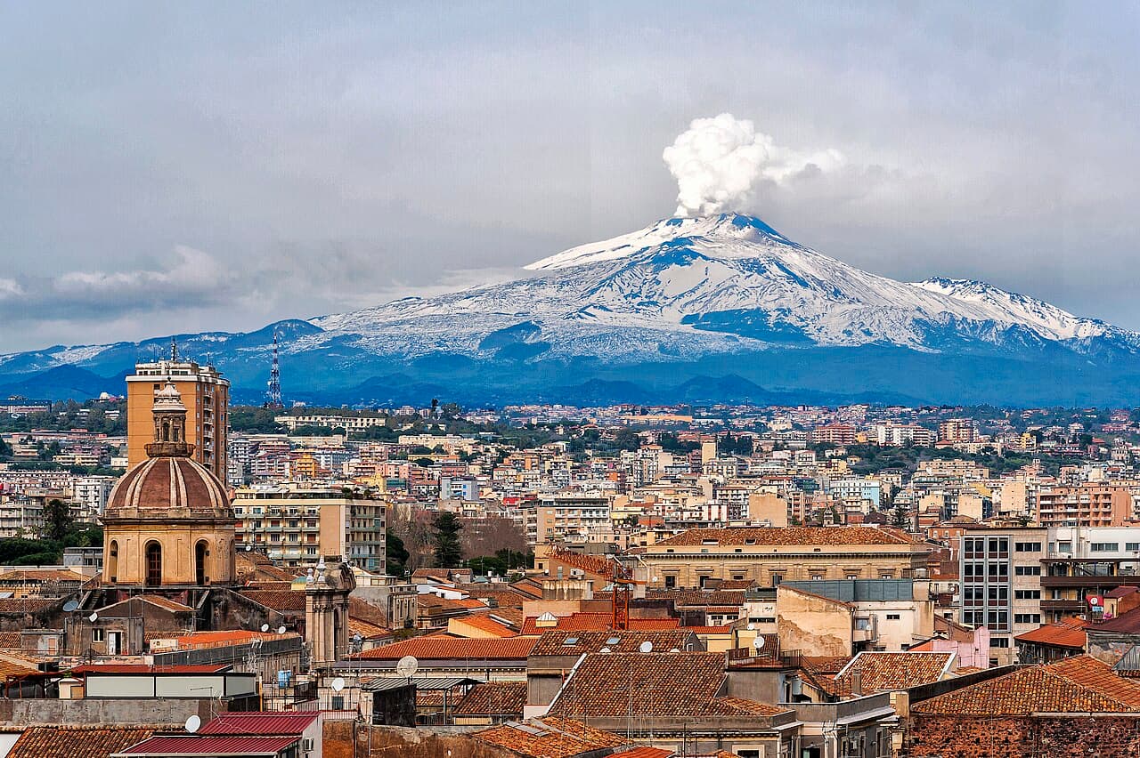Catania baroque centre with Mount Etna