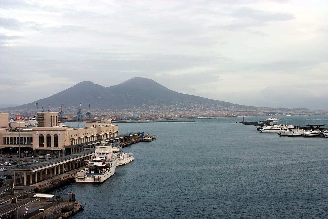 Naples bay with Vesuvius behind